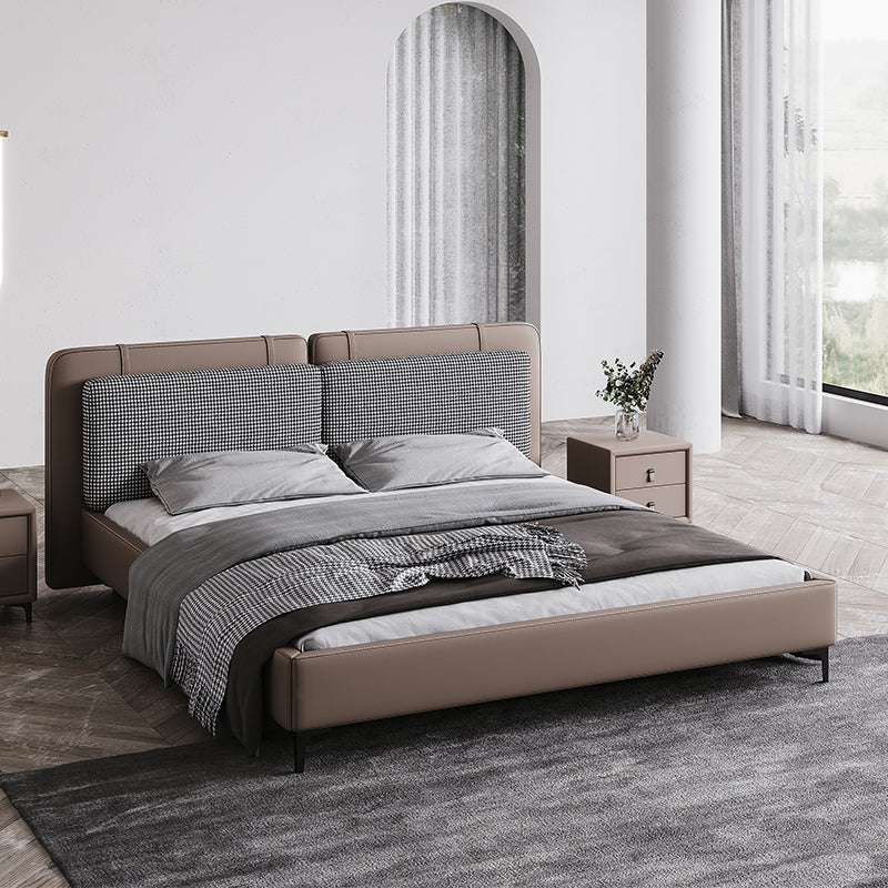 Alwyn Chidori-grid Leather and Fabric Bed Frame/premium calf leather/ Steel legs/Queen/ King/ In Stock
