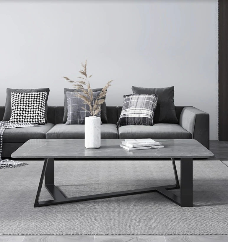 Ashy Grey Matte Finish Sintered Stone Coffee Table/Ceramic tabletop/ Powder-coated steel frame & legs