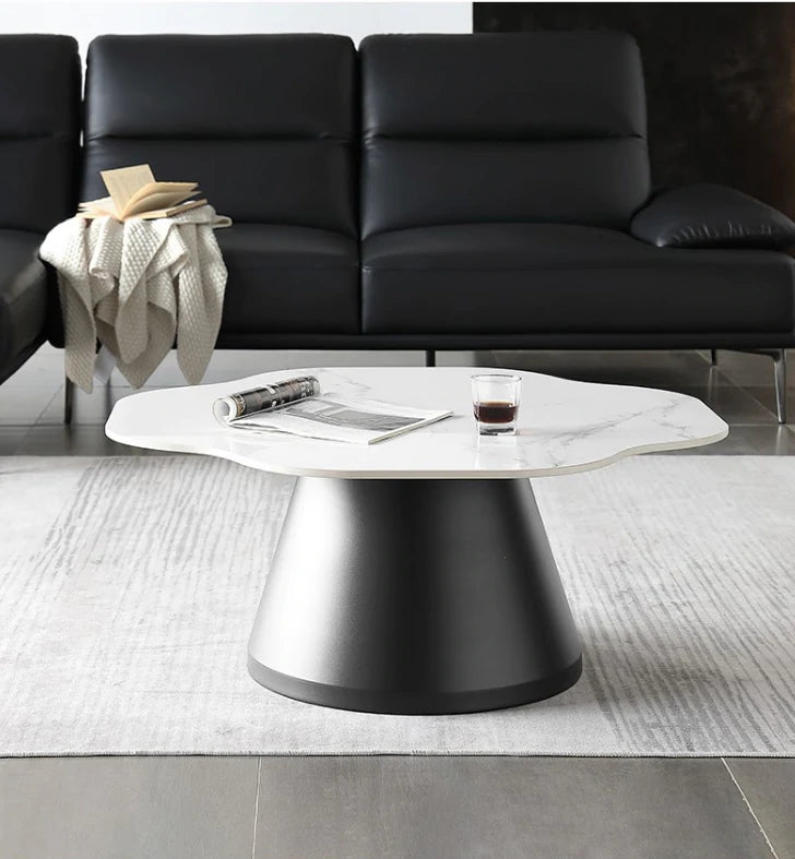 Colette Irregular Sintered Stone Top Coffee Table/Ceramic tabletop/Powder-coated metal frame/Contemporary/Minimalistic