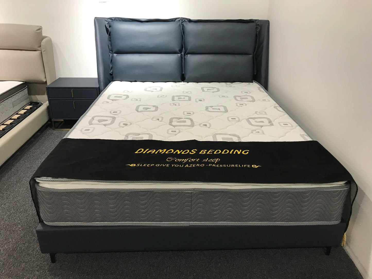 LORANCE Luxurious Leather Bed Frame Queen/premium quality calf leather/ Carbon steel legs/King/