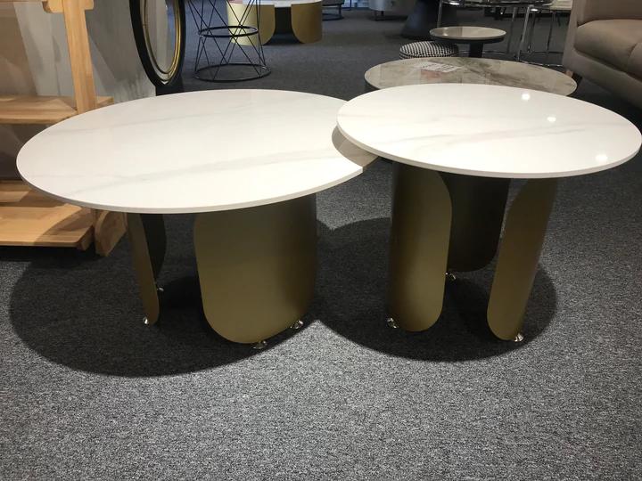 Tiara 2-piece/ Nesting Coffee Table/Sintered Stone Table Top/Golden powder-coated steel legs