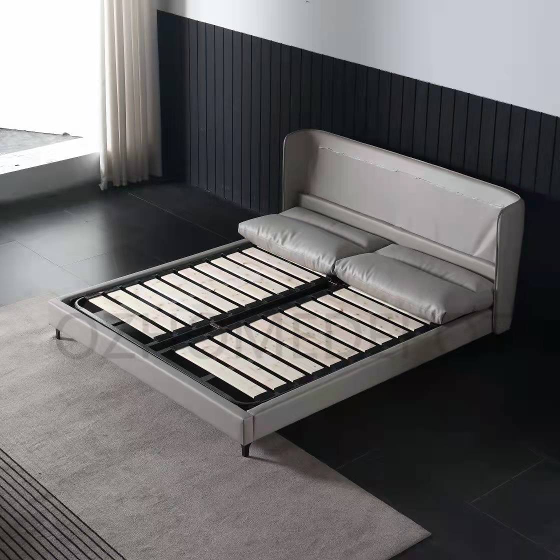 TEMREN Luxurious Leather Bed Frame Queen/ King/ Carbon Steel Legs 0032