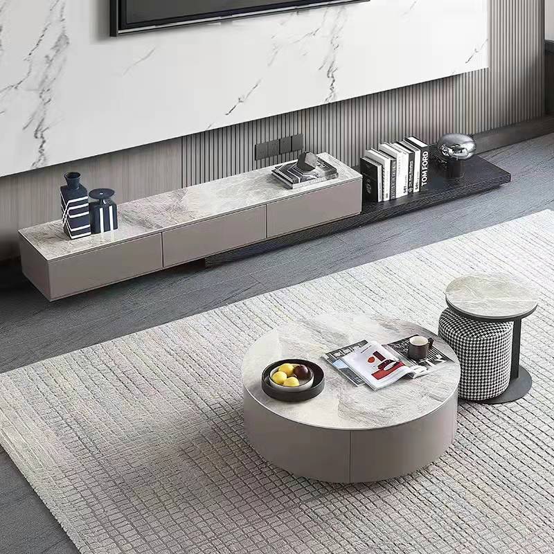 Milo Sintered Stone Top Extendable Entertainment Unit/TV Stand/Sintered Stone top/ MDF shelves and cabinets