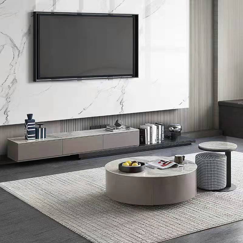 Milo Sintered Stone Top Extendable Entertainment Unit/TV Stand/Sintered Stone top/ MDF shelves and cabinets