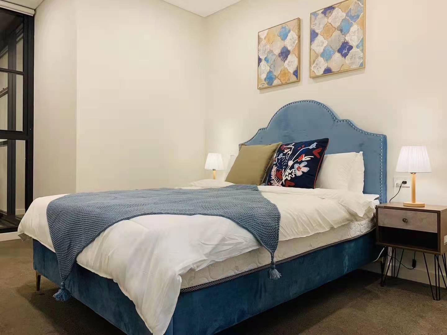 AQUA Velvet Upholstered Bed Frame Queen Size