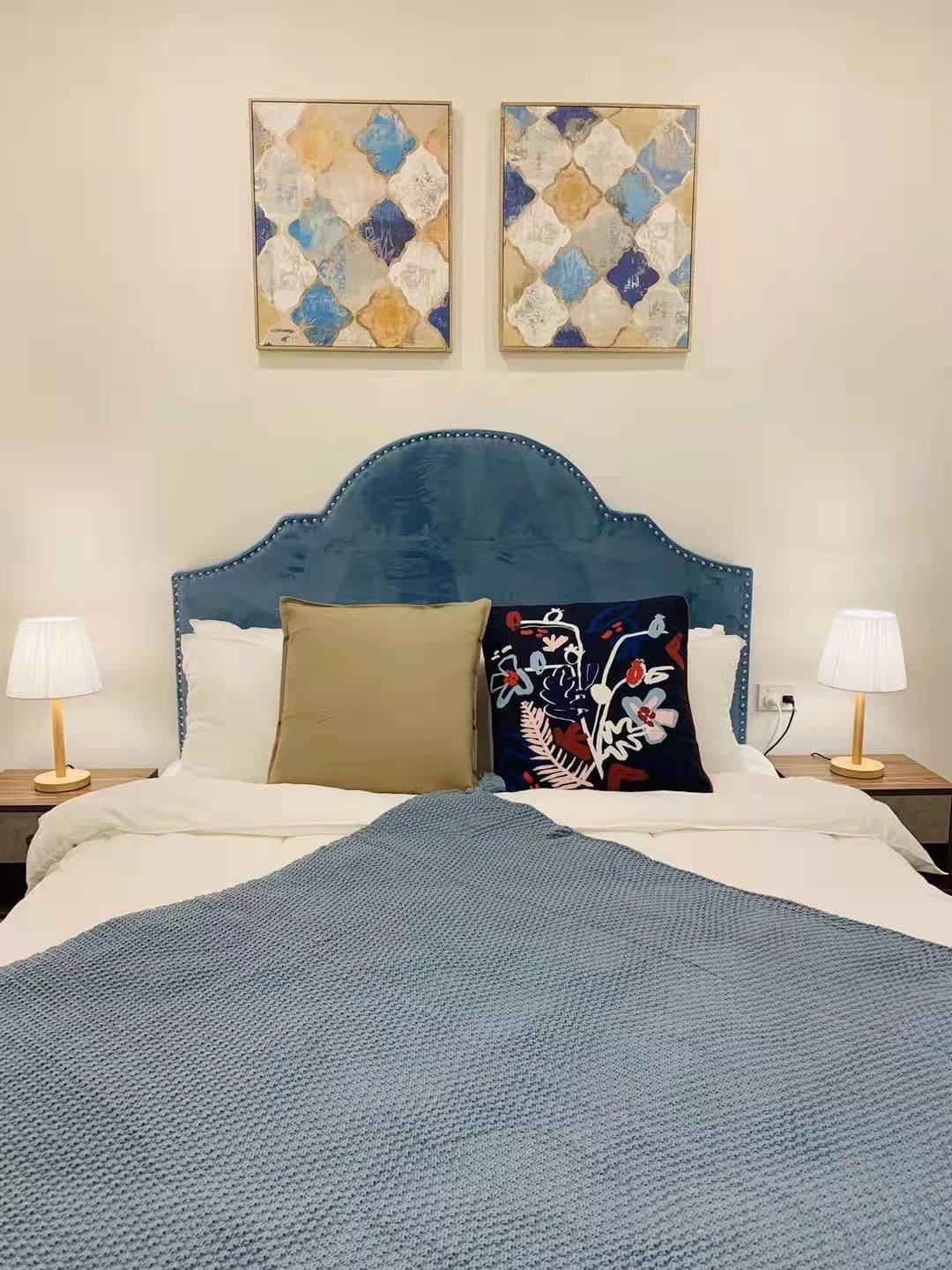 AQUA Velvet Upholstered Bed Frame Queen Size