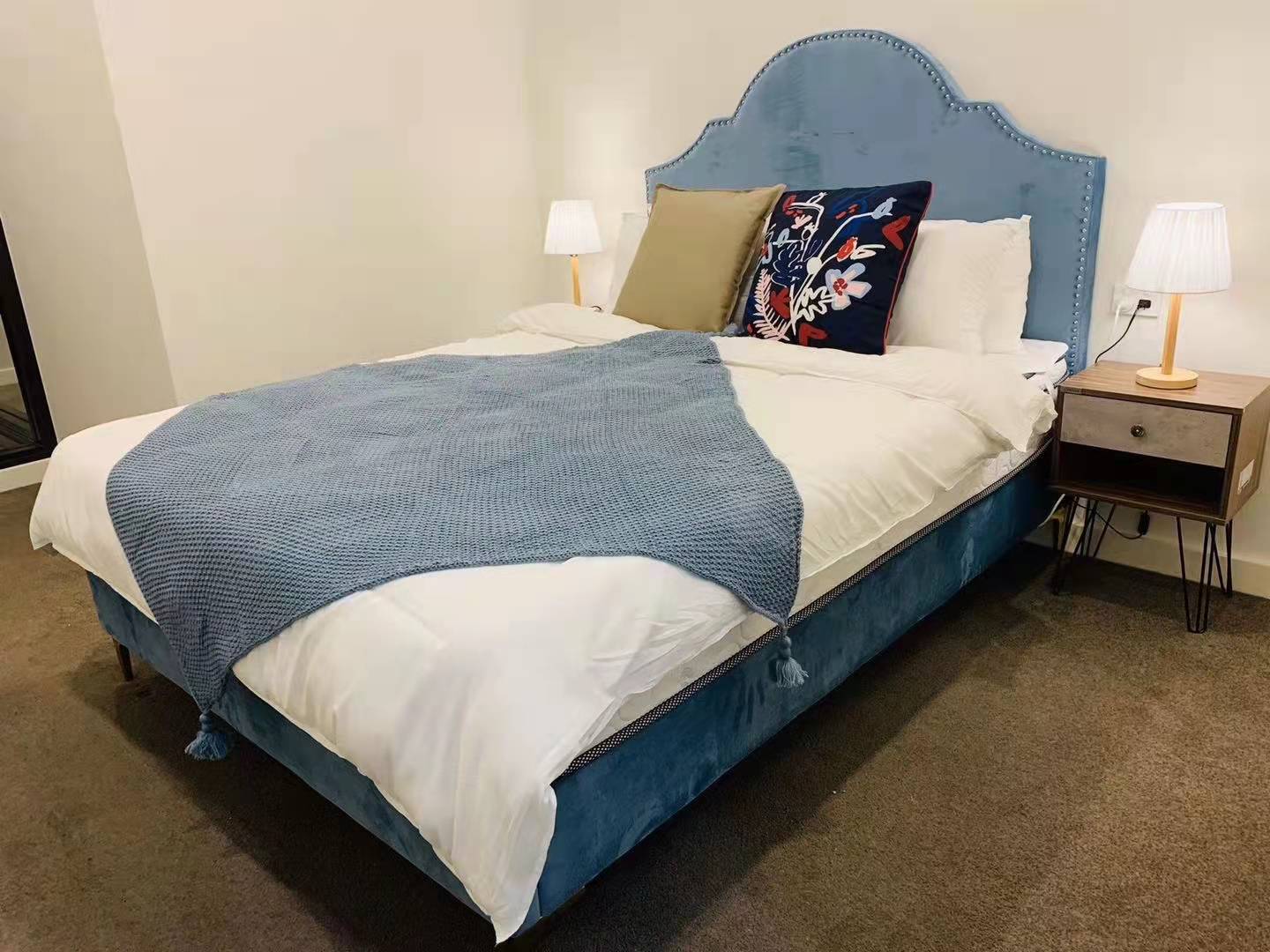 AQUA Velvet Upholstered Bed Frame Queen Size