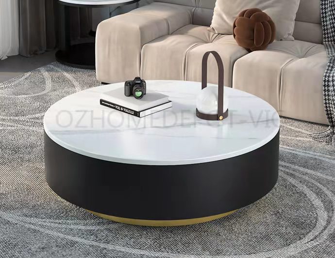 Nicole White Sintered Stone top with Gold Base Coffee Table Set/Zen/Modern