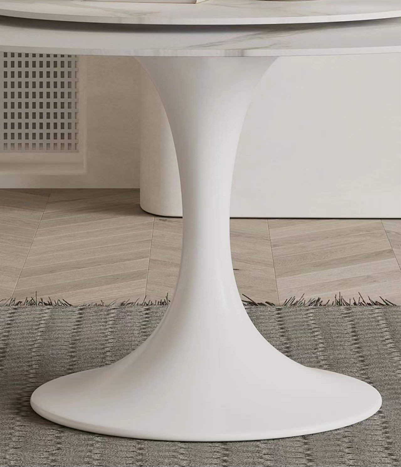 Solana White Sintered Stone Round Dining Table with Lazy Susan