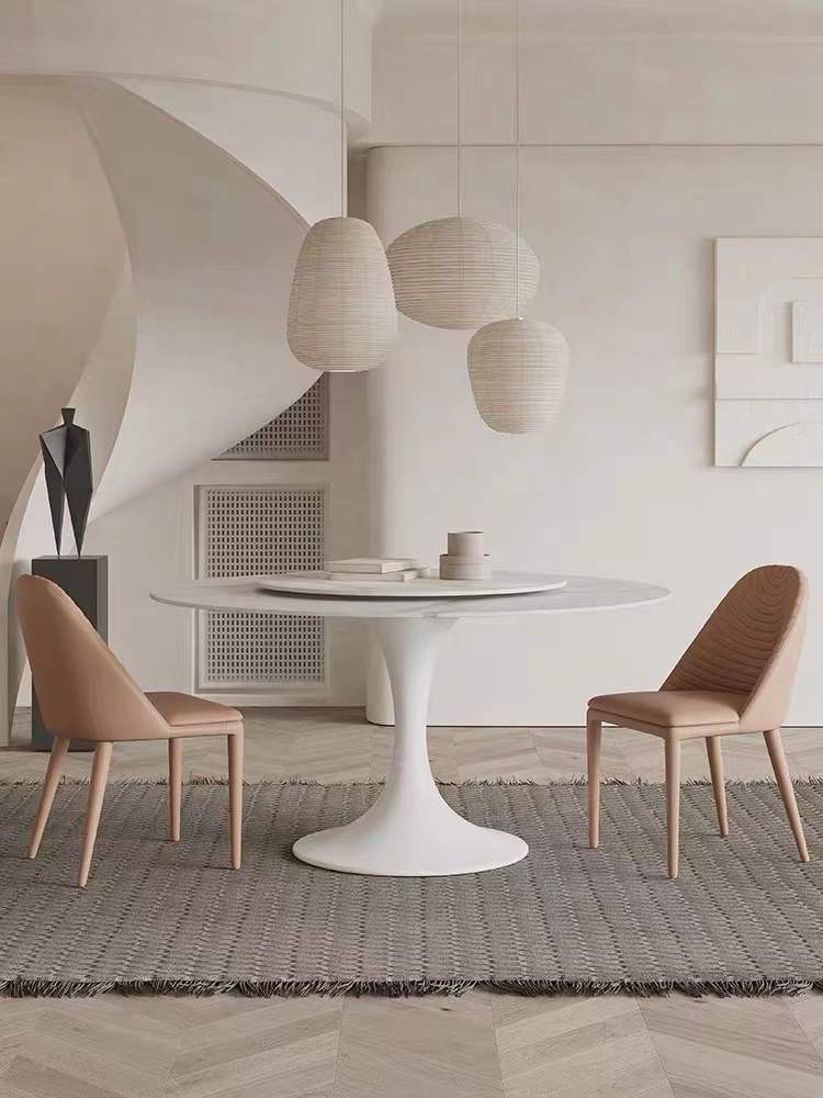 Solana White Sintered Stone Round Dining Table with Lazy Susan