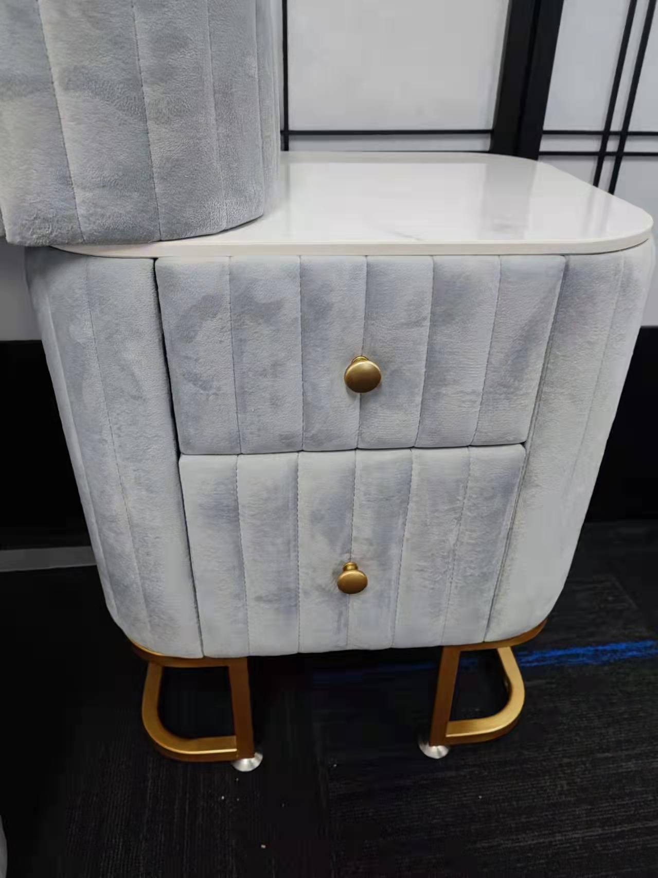 LED Luminous Vanity Velvet Table and Stool Set Makeup Dressing Table Sintered Stone Top