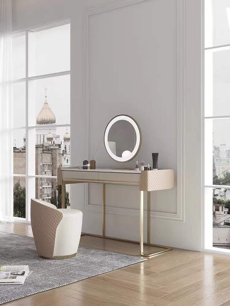 TRAGO Sintered Stone Top Vanity Set with Stool and Mirror | Ceramic | Dressing Table | LED Mirror