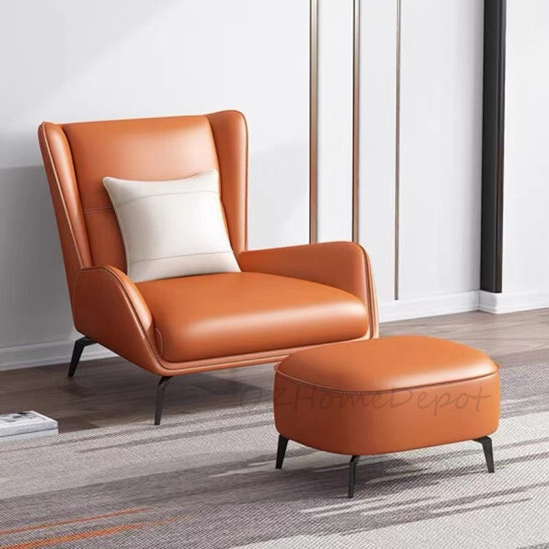 Dion Luxury Snail Leather Armchair with ottoman set |Lounge Chair | Single Sofa | Sleeper Chair
