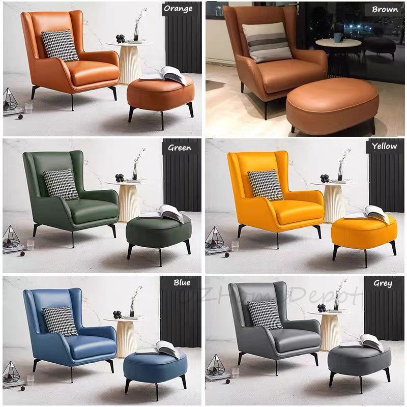 Dion Luxury Snail Leather Armchair with ottoman set |Lounge Chair | Single Sofa | Sleeper Chair