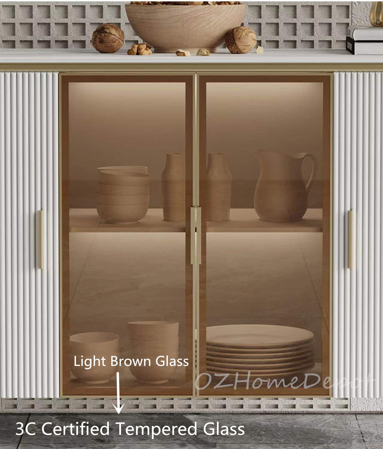 Dracone Buffet Sideboard Cabinet/ Cultured Marble Top/wood/solied timber/White&Gold colored