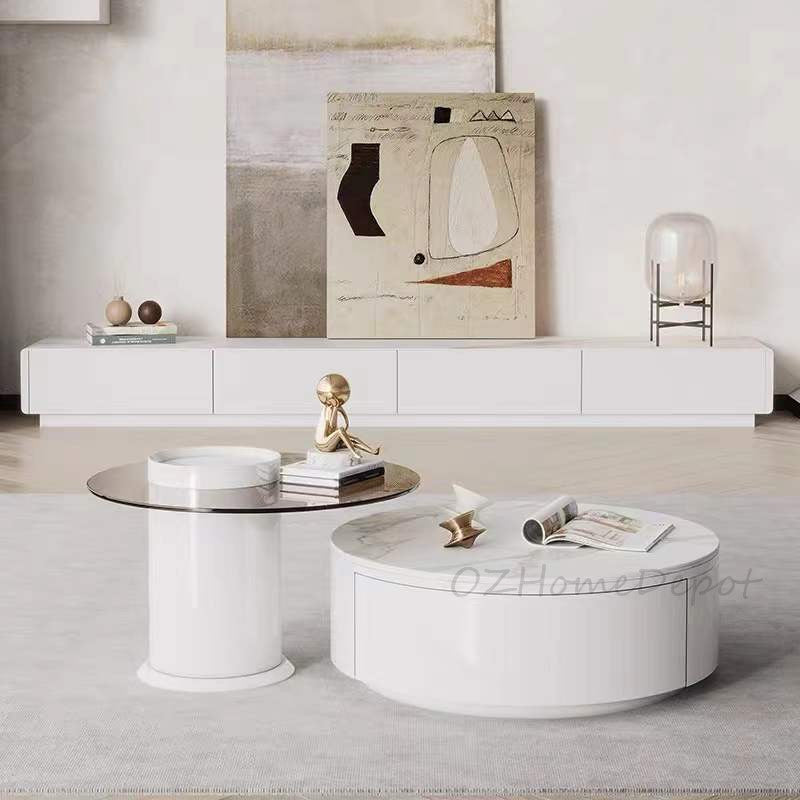 LUCIA TV Stand White Sintered Stone Top Entertainment Unit/Mordern/TV Unit/Steel