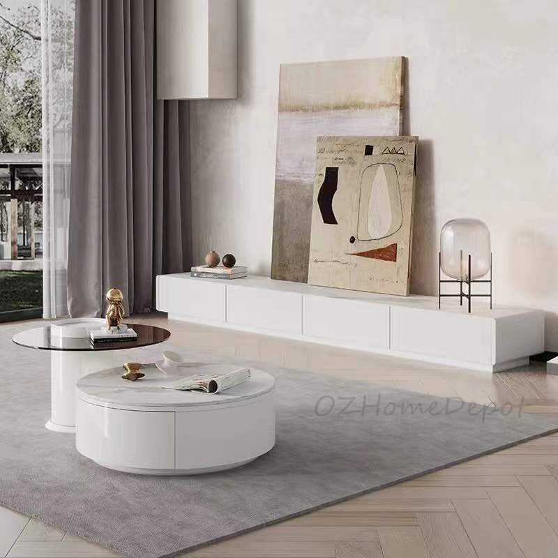 LUCIA TV Stand White Sintered Stone Top Entertainment Unit/Mordern/TV Unit/Steel