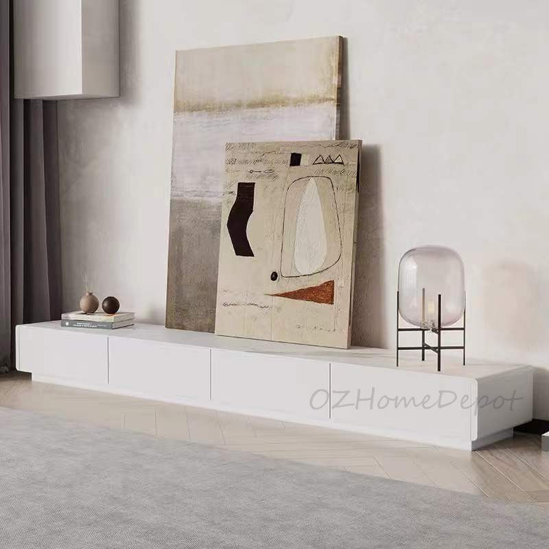 LUCIA TV Stand White Sintered Stone Top Entertainment Unit/Mordern/TV Unit/Steel
