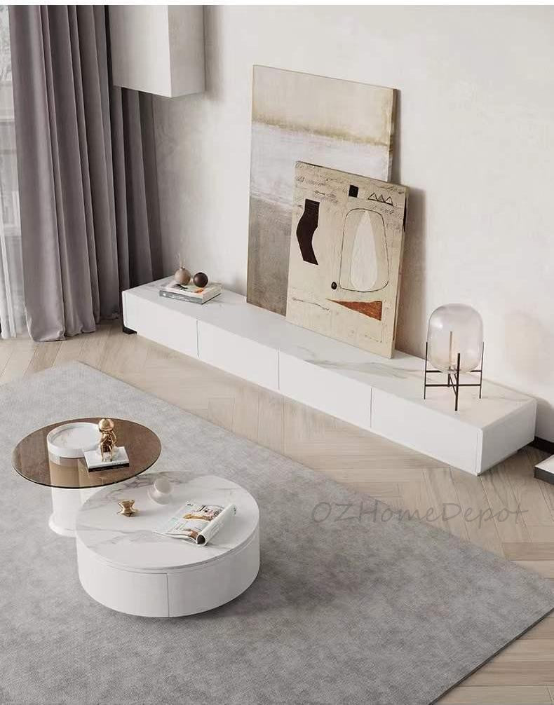 LUCIA TV Stand White Sintered Stone Top Entertainment Unit/Mordern/TV Unit/Steel