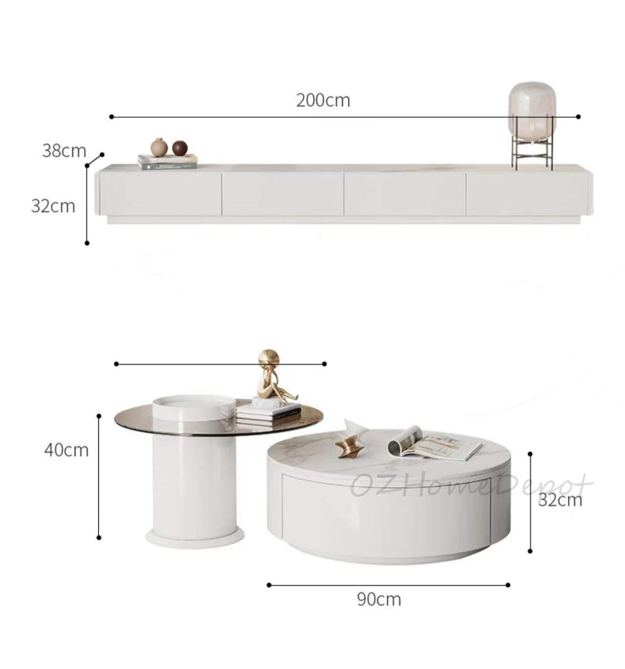 LUCIA TV Stand White Sintered Stone Top Entertainment Unit/Mordern/TV Unit/Steel