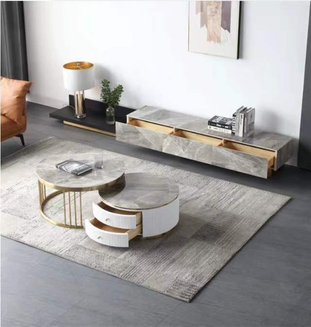 Vava Nesting Coffee Table Set/Glossy Sintered Stone top/Steel Frame/ Modern