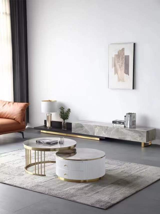 Vava Nesting Coffee Table Set/Glossy Sintered Stone top/Steel Frame/ Modern
