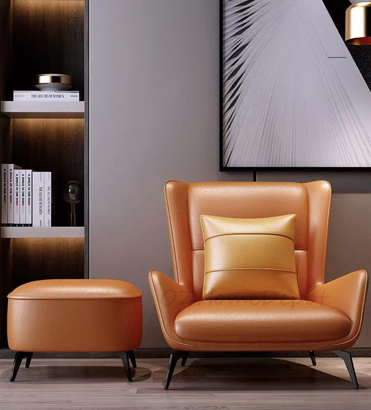 Dion Luxury Snail Leather Armchair with ottoman set |Lounge Chair | Single Sofa | Sleeper Chair