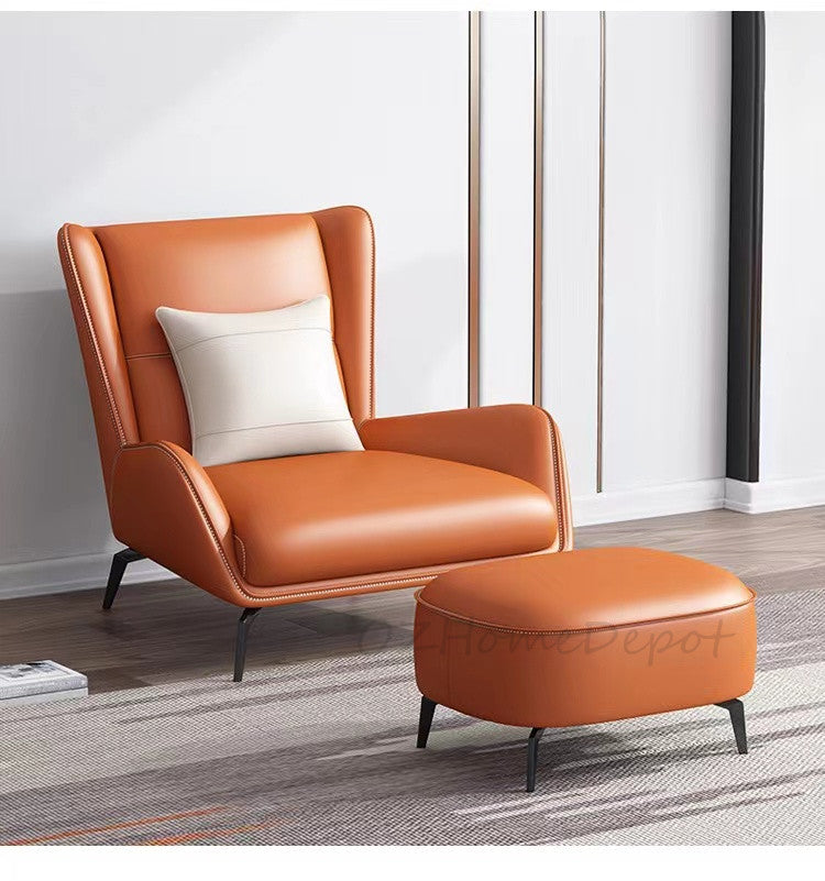 Dion Luxury Snail Leather Armchair with ottoman set |Lounge Chair | Single Sofa | Sleeper Chair