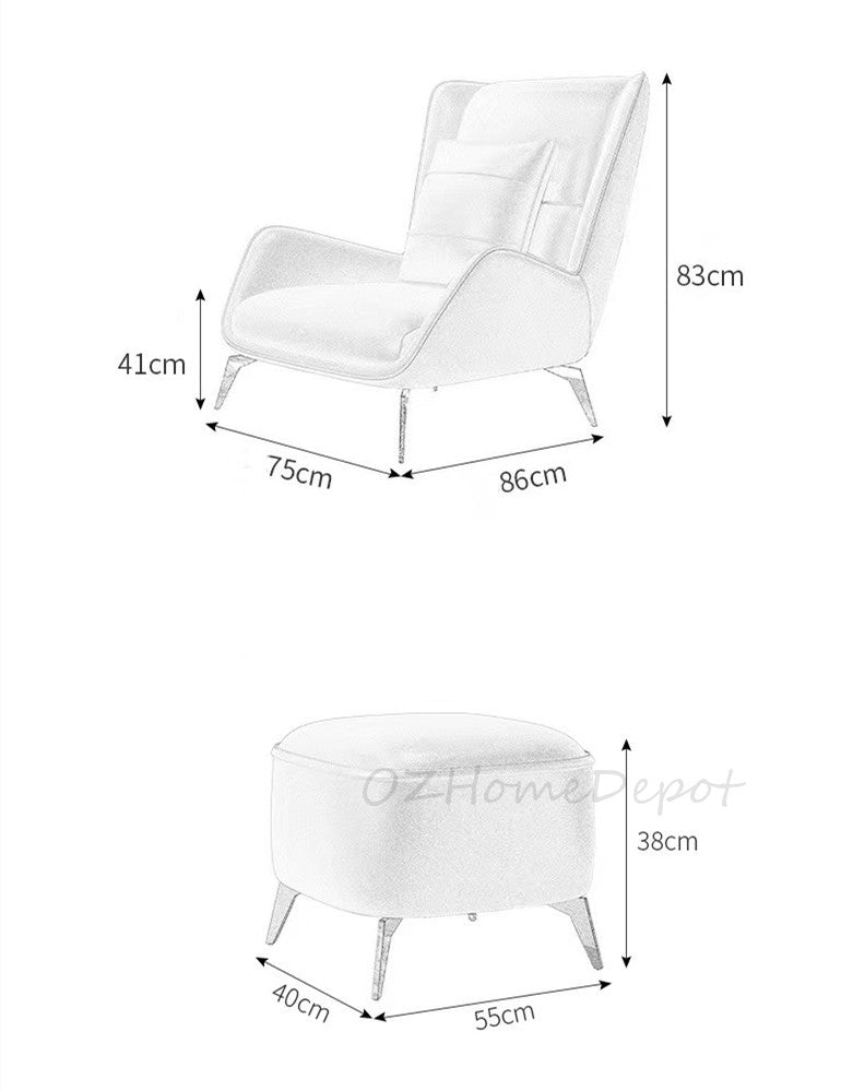 Dion Luxury Snail Leather Armchair with ottoman set |Lounge Chair | Single Sofa | Sleeper Chair