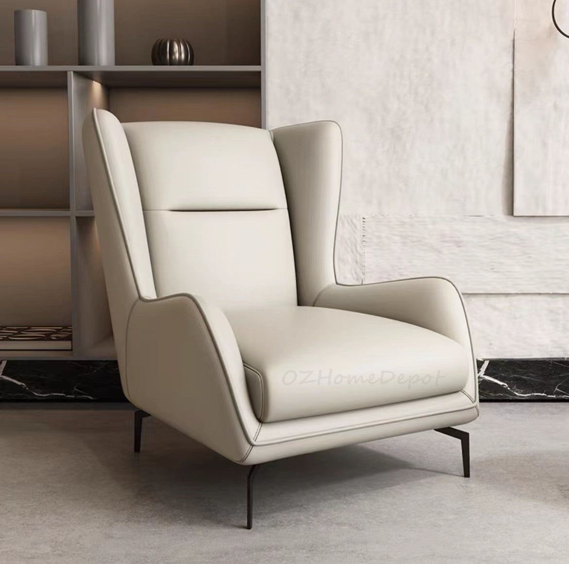 Dion Luxury Snail Leather Armchair with ottoman set |Lounge Chair | Single Sofa | Sleeper Chair