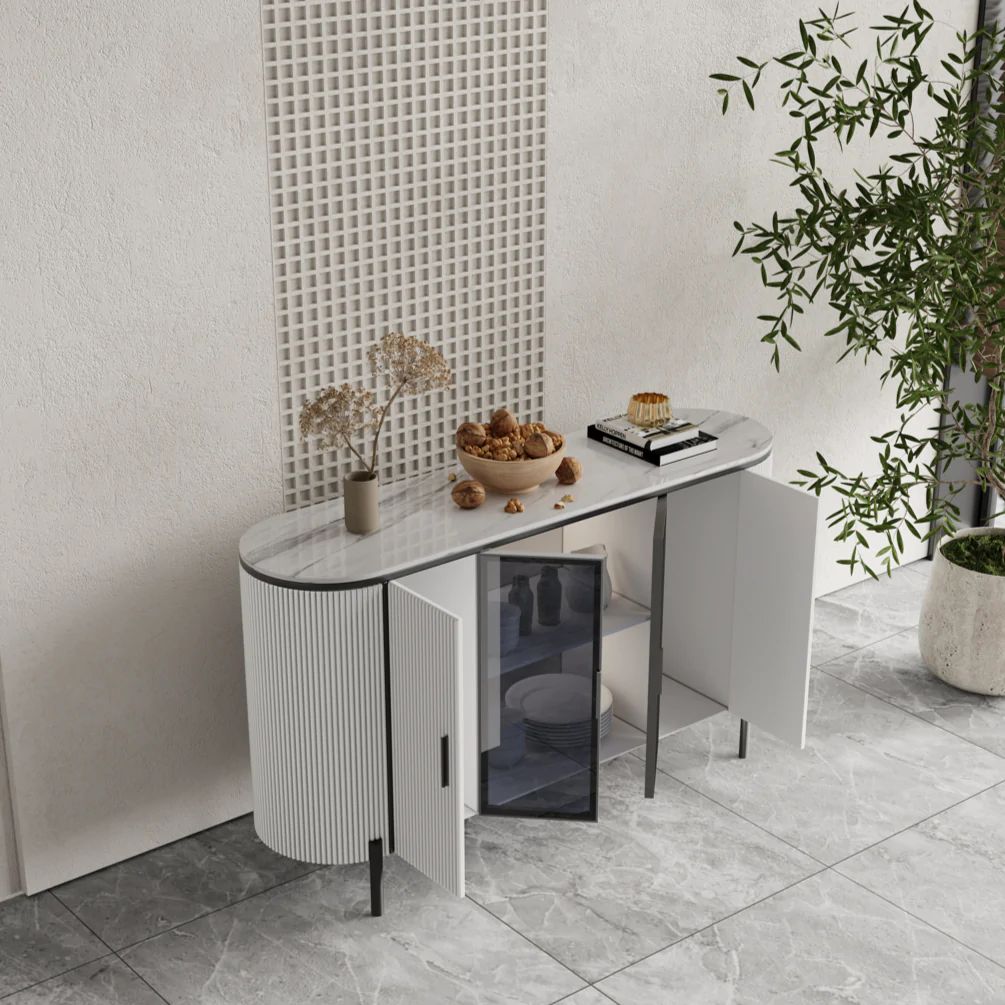 Dracone Buffet Sideboard Cabinet/ Cultured Marble Top/wood/Solid Timber/Black