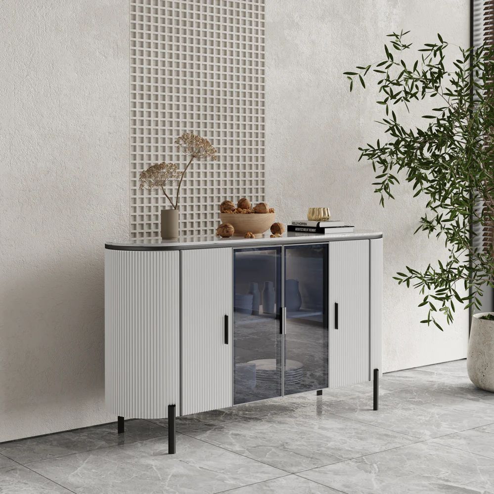 Dracone Buffet Sideboard Cabinet/ Cultured Marble Top/wood/Solid Timber/Black
