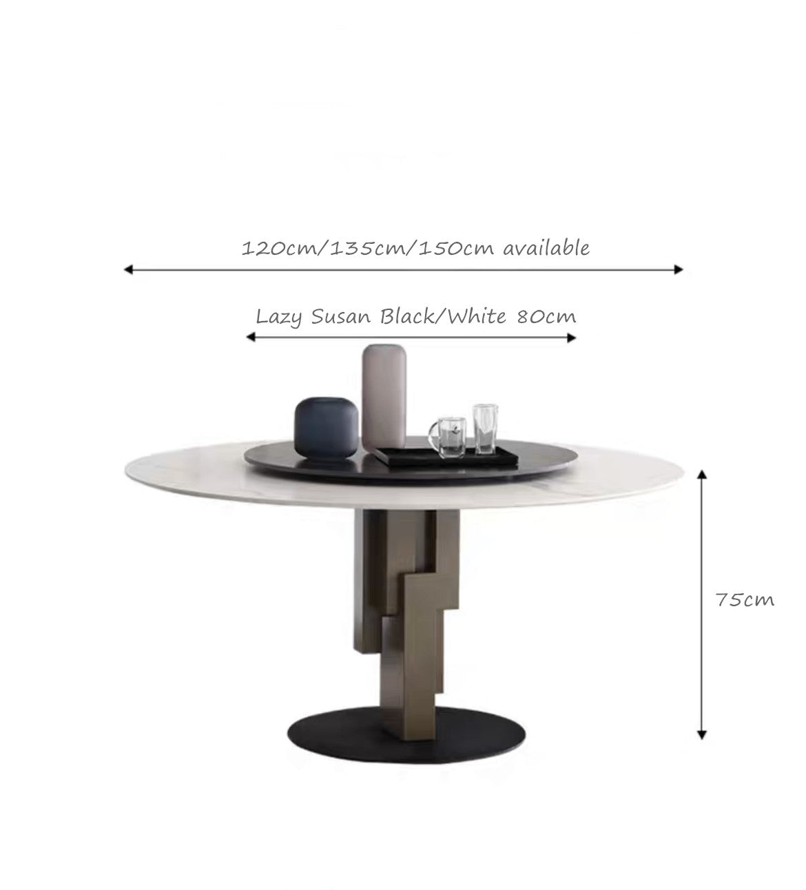 Hard Rock Sintered Stone Round Dining Table with Lazy Susan / Ceramic /1m 1.2m 1.35m