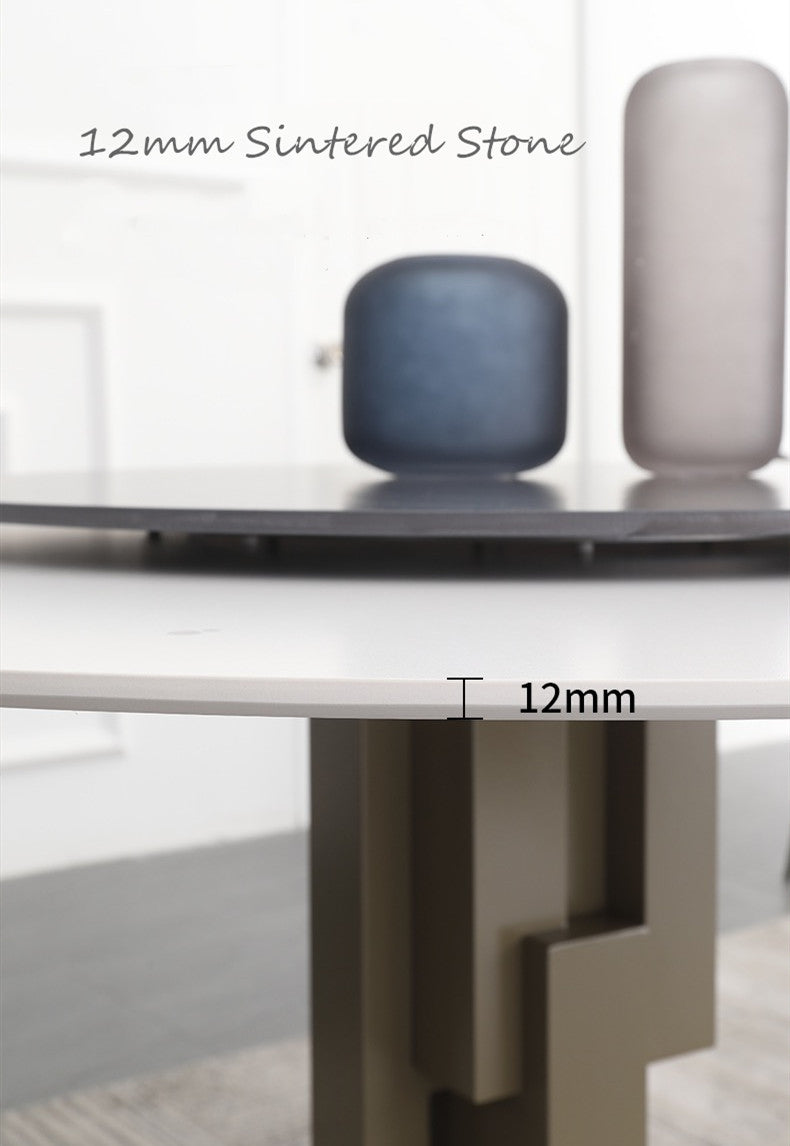Hard Rock Sintered Stone Round Dining Table with Lazy Susan / Ceramic /1m 1.2m 1.35m