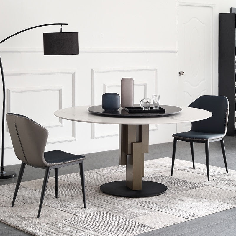 Hard Rock Sintered Stone Round Dining Table with Lazy Susan / Ceramic /1m 1.2m 1.35m