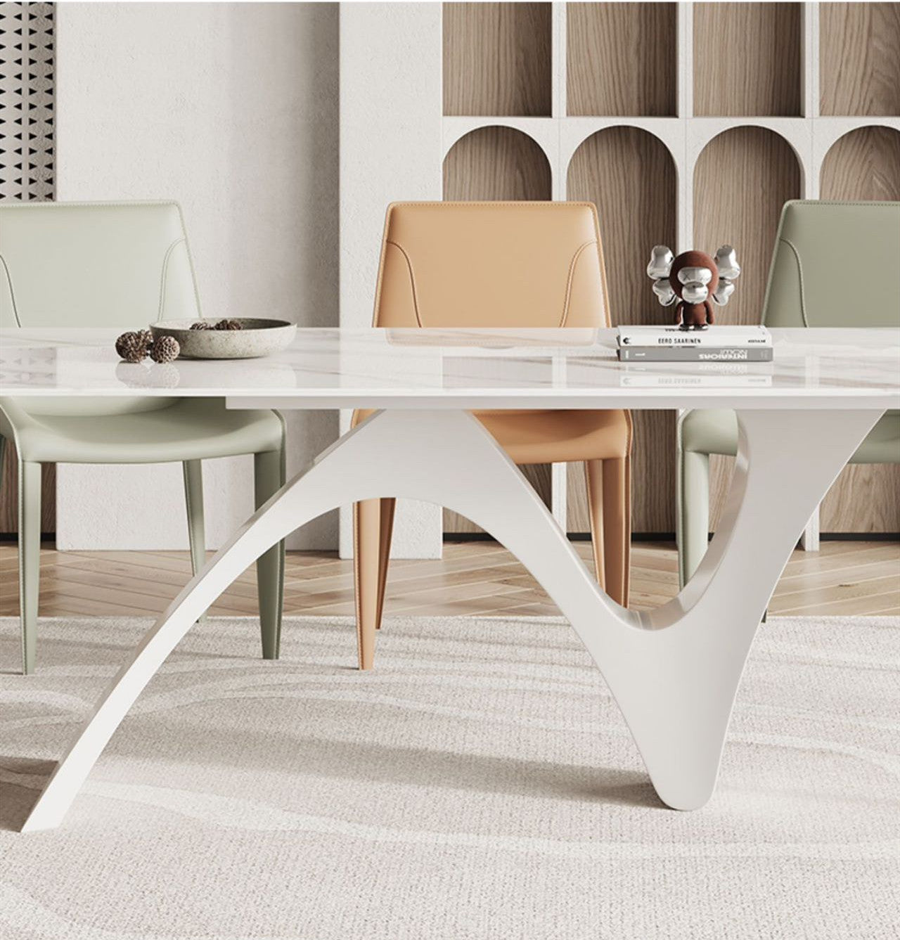 Mermaid Marble Paint Sintered Stone Top Long Dining Table with Chairs Set
