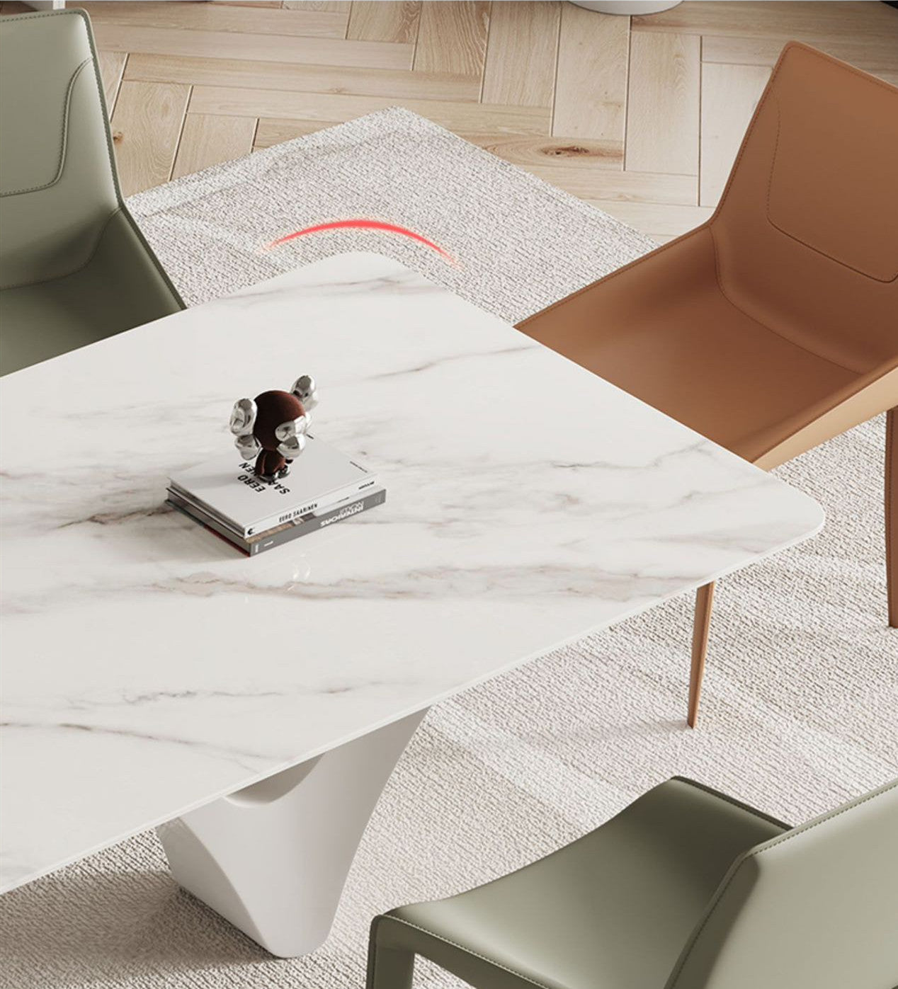 Mermaid Marble Paint Sintered Stone Top Long Dining Table with Chairs Set