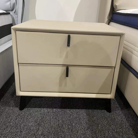 TEMREN Light Grey Leather Bedside Table/Nightstand