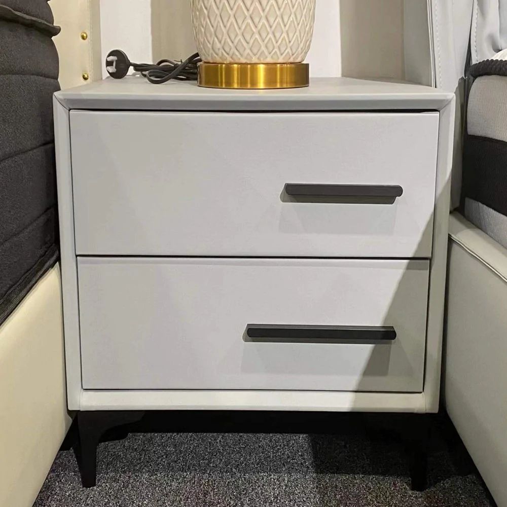 TOBIAS Luxurious Leather Bedside Table/Modern Light Blue/Nightstand 4033
