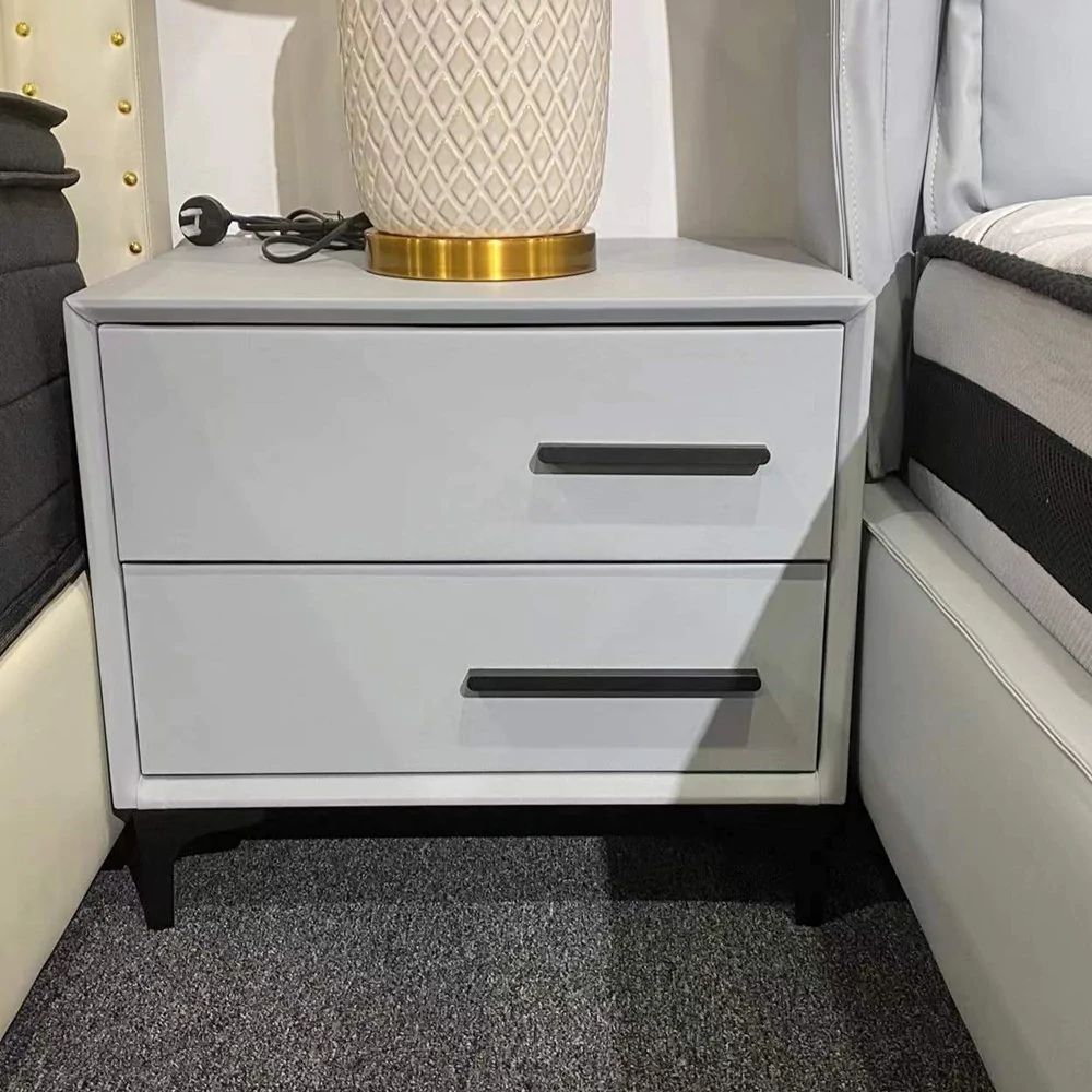TOBIAS Luxurious Leather Bedside Table/Modern Light Blue/Nightstand 4033