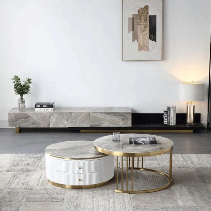 Vava Nesting Coffee Table Set/Glossy Sintered Stone top/Steel Frame/ Modern