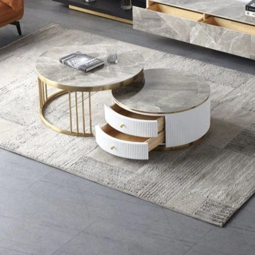 Vava Nesting Coffee Table Set/Glossy Sintered Stone top/Steel Frame/ Modern