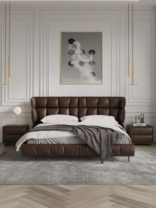 Foggle Luxurious Leather Bed Frame/Premium calf leather /Steel legs/ Queen/ King/