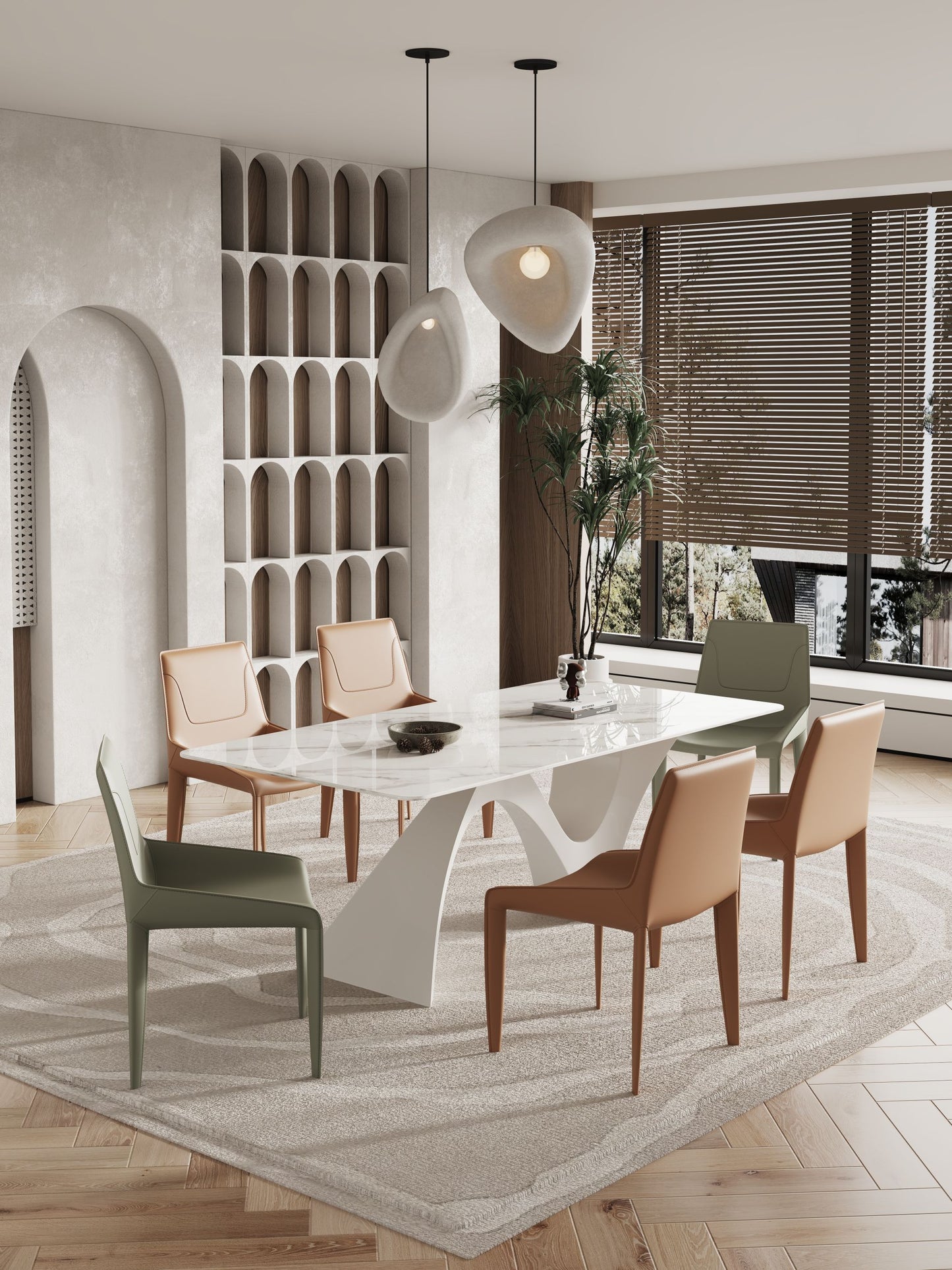 Mermaid Marble Paint Sintered Stone Top Long Dining Table with Chairs Set
