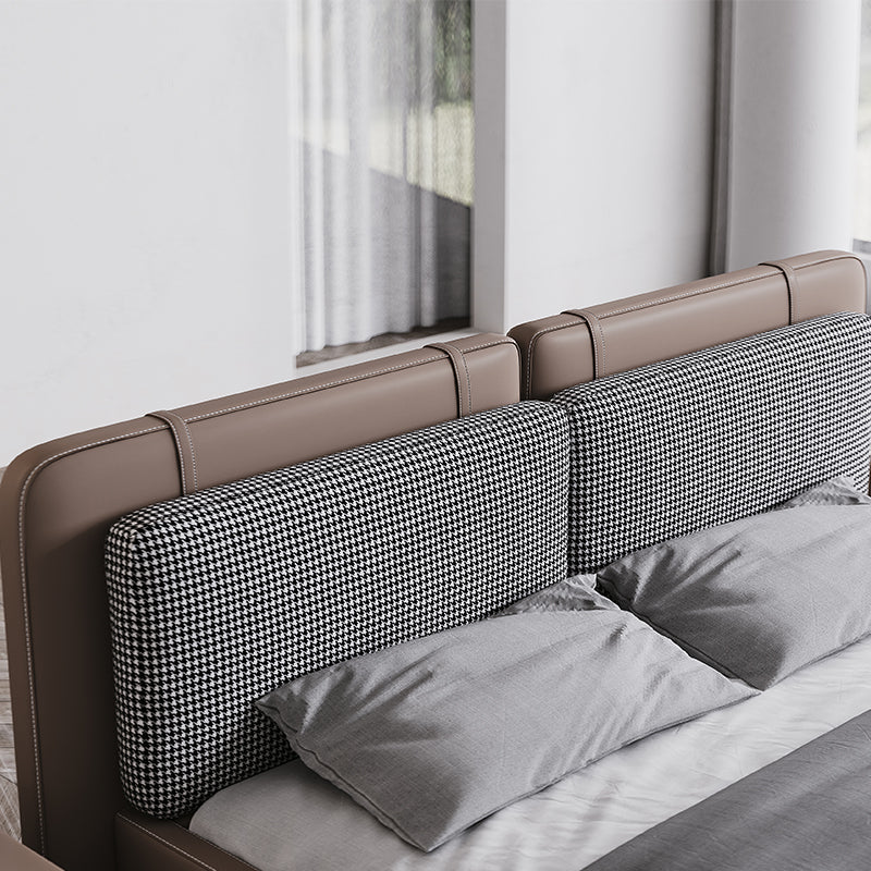 Alwyn Chidori-grid Leather and Fabric Bed Frame/premium calf leather/ Steel legs/Queen/ King/ In Stock