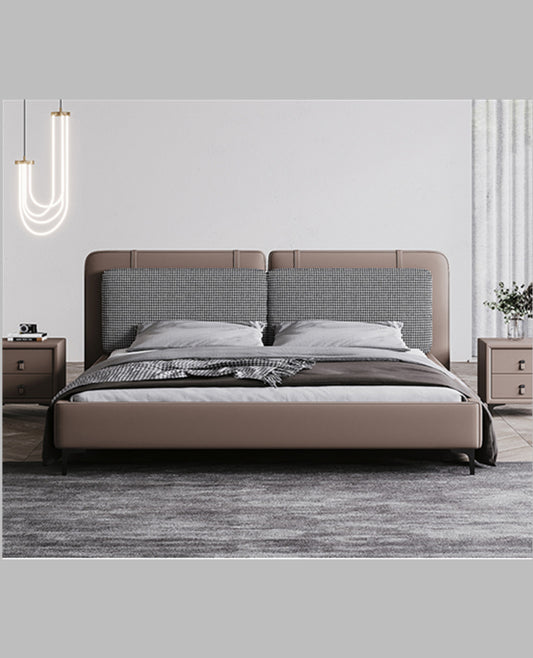 Alwyn Chidori-grid Leather and Fabric Bed Frame/premium calf leather/ Steel legs/Queen/ King/ In Stock