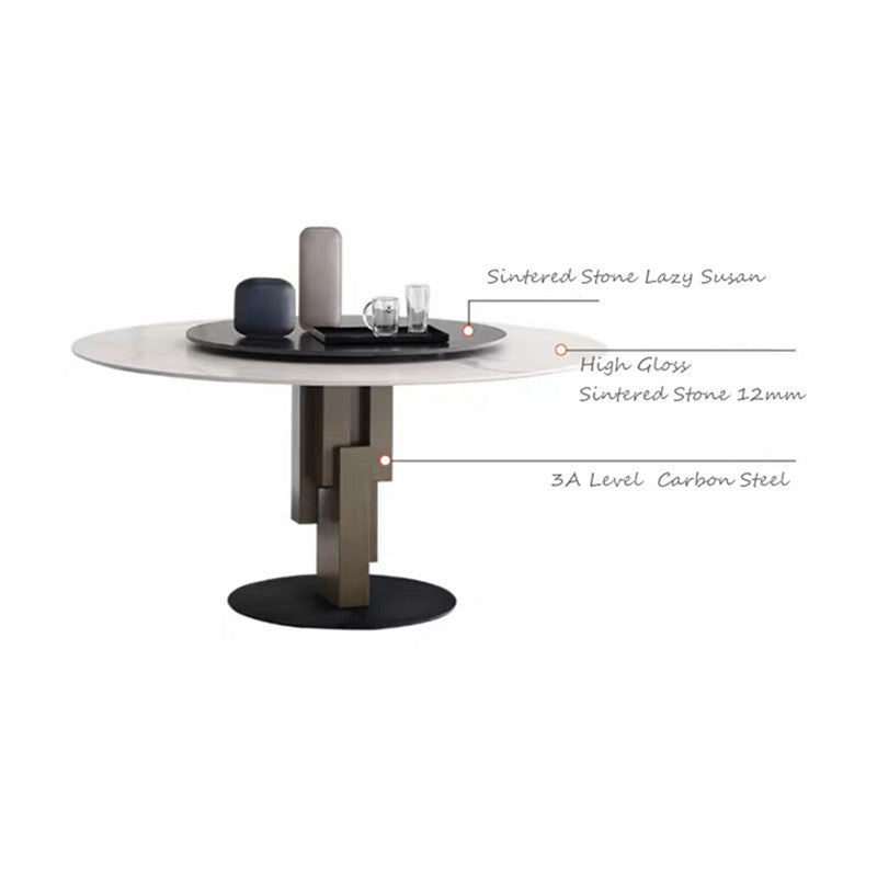 Hard Rock Sintered Stone Round Dining Table with Lazy Susan / Ceramic /1m 1.2m 1.35m