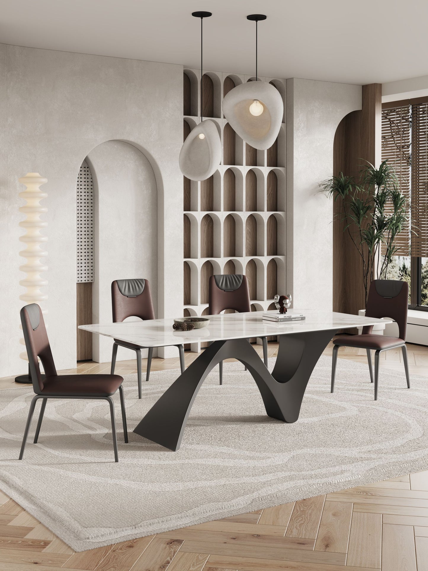 Mermaid Marble Paint Sintered Stone Top Long Dining Table with Chairs Set