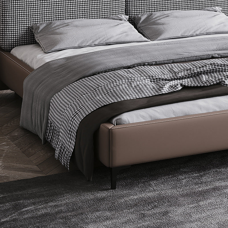 Alwyn Chidori-grid Leather and Fabric Bed Frame/premium calf leather/ Steel legs/Queen/ King/ In Stock