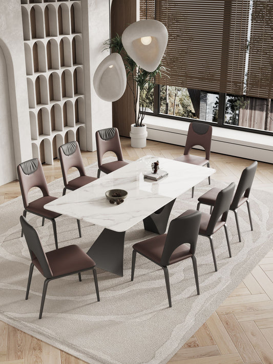 Mermaid Marble Paint Sintered Stone Top Long Dining Table with Chairs Set